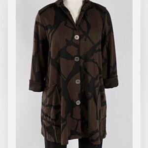 Elegant Brown and Black Patterned Oversized Cardigan Sweater Jacket Coat